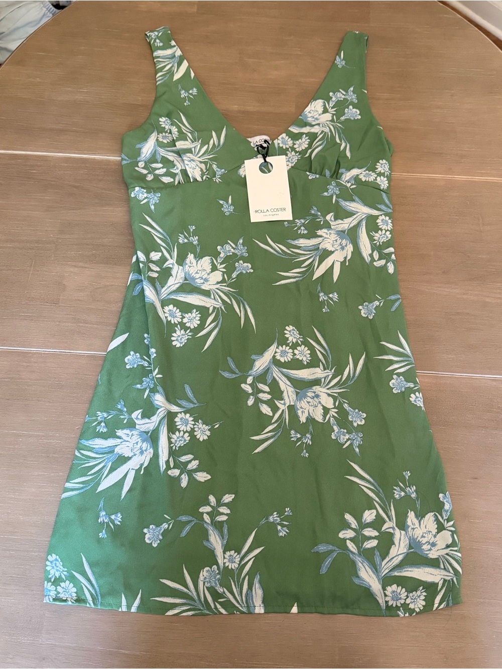 Rolla Coster Green Floral Mini Dress NWT Lined V Neck Size L Cottagecore